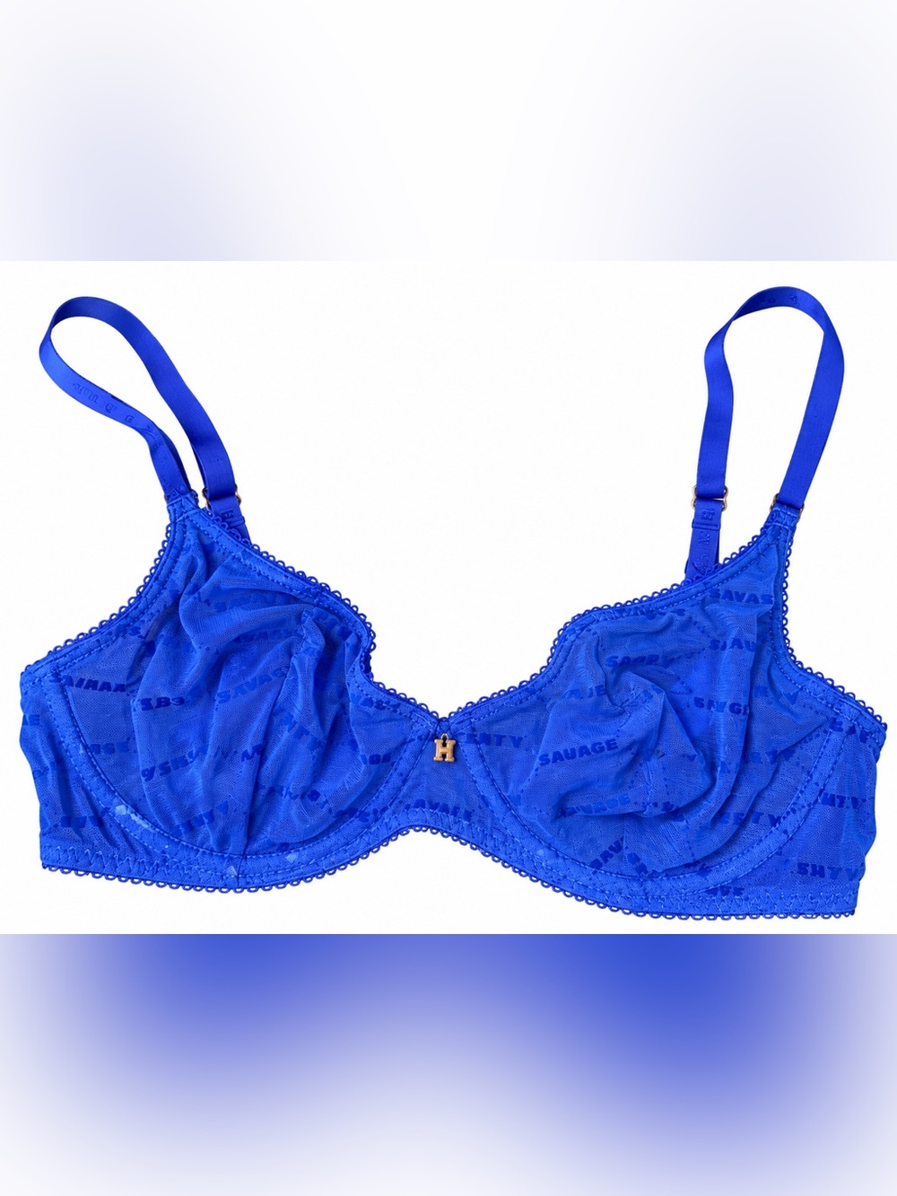 Savage X Fenty Blue Logo Mesh Underwire Bra Size 32C